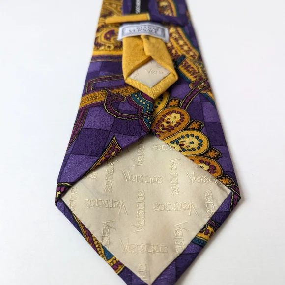 Versace Purple and Yellow Men's Tie - Picture 4 of 13